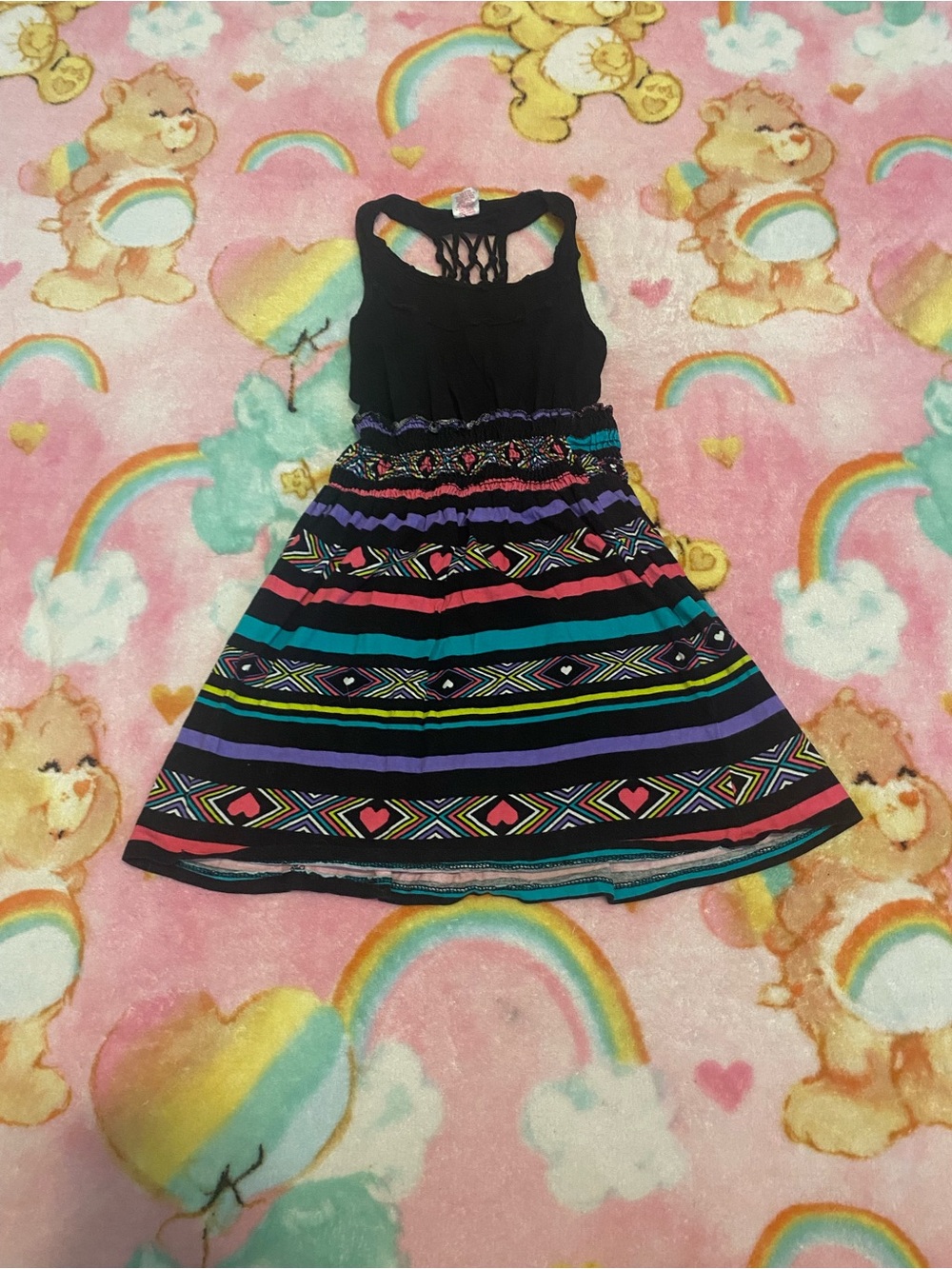 Black & Multicolored Geometric Babydoll Top